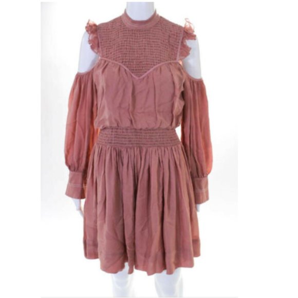 CINQ A SEPT Mauve Muted Dusty Pink Silk Ruffle Women's Runway Dress Size 2